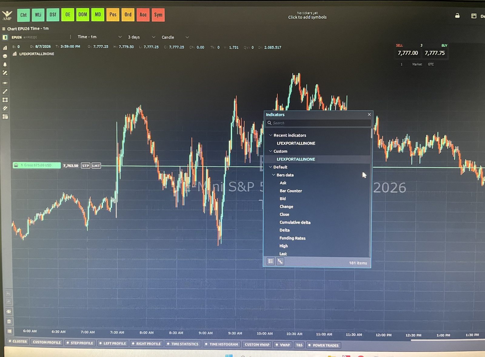 Addon LFEXPORTALLINONE actif dans Quantower